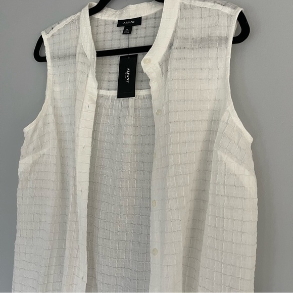 Nwt Alfani White Sleeveless Button Down Blouse Lightweight Linen Like Top - Picture 2 of 10